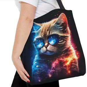 Reusable Space Cat Tote Bag